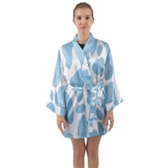 Cow Print, Aesthetic, Y, Blue, Baby Blue, Pattern, Simple Long Sleeve Satin Kimono by nateshop