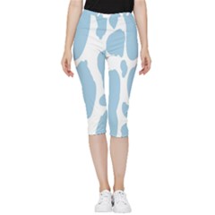 Cow Print, Aesthetic, Y, Blue, Baby Blue, Pattern, Simple Inside Out Lightweight Velour Capri Leggings  by nateshop