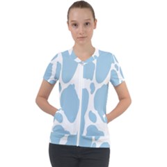 Cow Print, Aesthetic, Y, Blue, Baby Blue, Pattern, Simple Short Sleeve Zip Up Jacket by nateshop