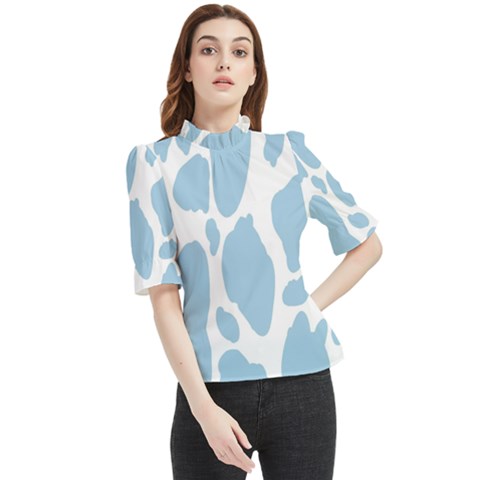 Cow Print, Aesthetic, Y, Blue, Baby Blue, Pattern, Simple Frill Neck Blouse by nateshop