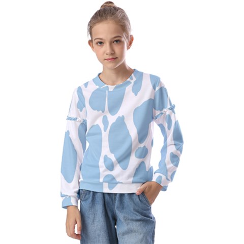 Cow Print, Aesthetic, Y, Blue, Baby Blue, Pattern, Simple Kids  Long Sleeve T-shirt With Frill  by nateshop