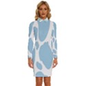 Cow Print, Aesthetic, Y, Blue, Baby Blue, Pattern, Simple Long Sleeve Shirt Collar Bodycon Dress View1