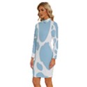 Cow Print, Aesthetic, Y, Blue, Baby Blue, Pattern, Simple Long Sleeve Shirt Collar Bodycon Dress View2