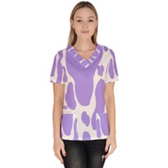 Cow Print, Aesthetic,violelilac, Animal, Purple, Simple Women s V-neck Scrub Top by nateshop