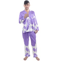 Cow Print, Aesthetic,violelilac, Animal, Purple, Simple Men s Long Sleeve Satin Pajamas Set