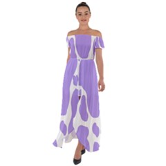 Cow Print, Aesthetic,violelilac, Animal, Purple, Simple Off Shoulder Open Front Chiffon Dress by nateshop