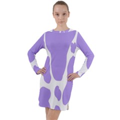 Cow Print, Aesthetic,violelilac, Animal, Purple, Simple Long Sleeve Hoodie Dress by nateshop