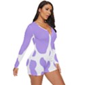 Cow Print, Aesthetic,Violelilac, Animal, Purple, Simple Long Sleeve Boyleg Swimsuit View3