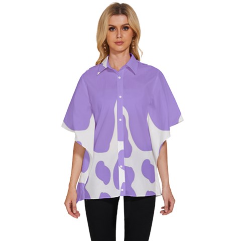 Cow Print, Aesthetic,violelilac, Animal, Purple, Simple Women s Batwing Button Up Shirt by nateshop