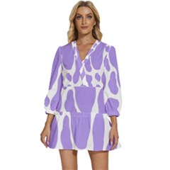 Cow Print, Aesthetic,violelilac, Animal, Purple, Simple V-neck Placket Mini Dress by nateshop