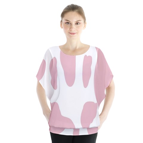 Cow Print, Pink, Design, Pattern, Animal, Baby Pink, Simple, Batwing Chiffon Blouse by nateshop