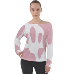 Cow Print, Pink, Design, Pattern, Animal, Baby Pink, Simple, Off Shoulder Long Sleeve Velour Top by nateshop