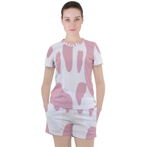 Cow Print, Pink, Design, Pattern, Animal, Baby Pink, Simple, Women s T-shirt And Shorts Set by nateshop