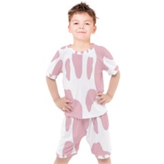 Cow Print, Pink, Design, Pattern, Animal, Baby Pink, Simple, Kids  T-shirt And Shorts Set by nateshop