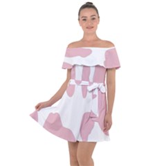 Cow Print, Pink, Design, Pattern, Animal, Baby Pink, Simple, Off Shoulder Velour Dress by nateshop