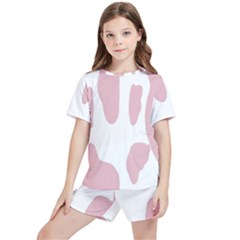 Cow Print, Pink, Design, Pattern, Animal, Baby Pink, Simple, Kids  T-shirt And Sports Shorts Set by nateshop