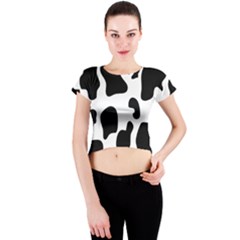 Black And White Cow Print,wallpaper Crew Neck Crop Top