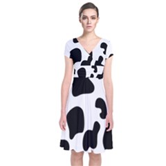 Black And White Cow Print,wallpaper Short Sleeve Front Wrap Dress by nateshop