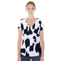 Black And White Cow Print,wallpaper Short Sleeve Front Detail Top by nateshop