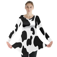 Black And White Cow Print,wallpaper Long Sleeve Tunic  by nateshop