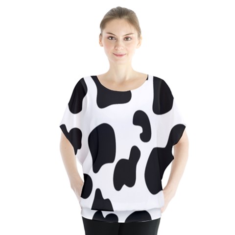 Black And White Cow Print,wallpaper Batwing Chiffon Blouse by nateshop