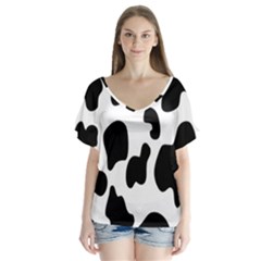 Black And White Cow Print,wallpaper V-neck Flutter Sleeve Top by nateshop