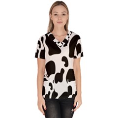 Black And White Cow Print,wallpaper Women s V-neck Scrub Top by nateshop