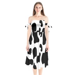 Black And White Cow Print,wallpaper Shoulder Tie Bardot Midi Dress by nateshop