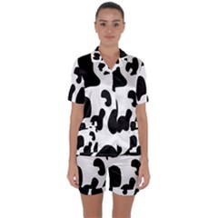 Black And White Cow Print,wallpaper Satin Short Sleeve Pajamas Set by nateshop