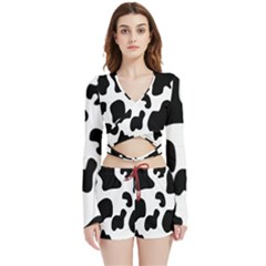 Black And White Cow Print,wallpaper Velvet Wrap Crop Top And Shorts Set by nateshop