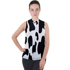 Black And White Cow Print,wallpaper Mock Neck Chiffon Sleeveless Top by nateshop