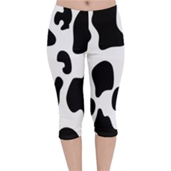 Black And White Cow Print,wallpaper Velvet Capri Leggings  by nateshop