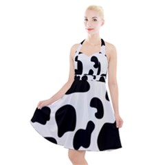 Black And White Cow Print,wallpaper Halter Party Swing Dress  by nateshop