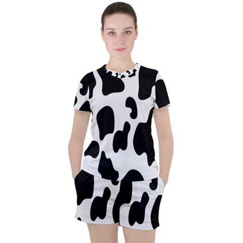 Black And White Cow Print,wallpaper Women s T-shirt And Shorts Set by nateshop