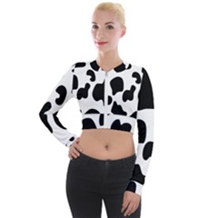 Black And White Cow Print,wallpaper Long Sleeve Cropped Velvet Jacket by nateshop