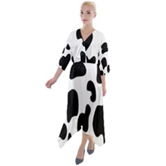 Black And White Cow Print,wallpaper Quarter Sleeve Wrap Front Maxi Dress by nateshop