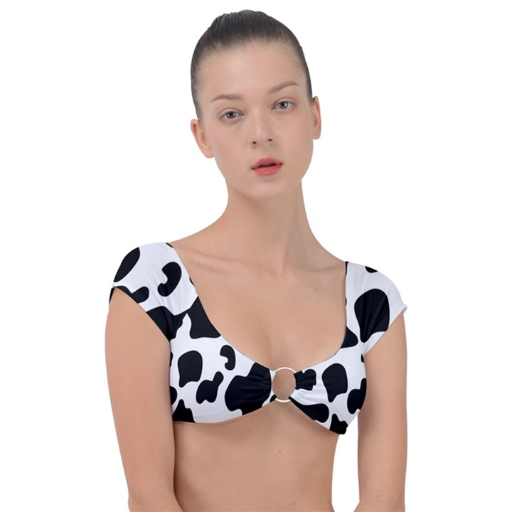 Black And White Cow Print,Wallpaper Cap Sleeve Ring Bikini Top