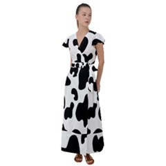 Black And White Cow Print,wallpaper Flutter Sleeve Maxi Dress by nateshop