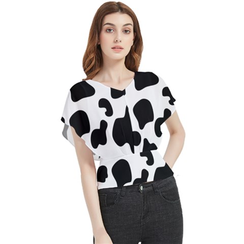 Black And White Cow Print,wallpaper Butterfly Chiffon Blouse by nateshop