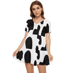 Black And White Cow Print,wallpaper Tiered Short Sleeve Babydoll Dress by nateshop