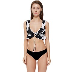 Black And White Cow Print,wallpaper Low Cut Ruffle Edge Bikini Top by nateshop