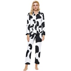 Black And White Cow Print,wallpaper Womens  Long Sleeve Velvet Pocket Pajamas Set by nateshop