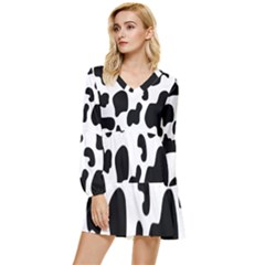 Black And White Cow Print,wallpaper Tiered Long Sleeve Mini Dress by nateshop