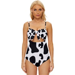 Black And White Cow Print,wallpaper Knot Front One-piece Swimsuit by nateshop