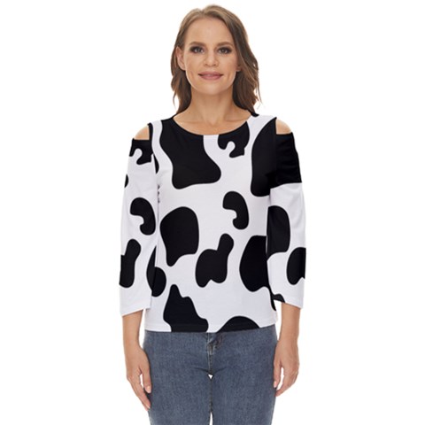 Black And White Cow Print,wallpaper Cut Out Wide Sleeve Top by nateshop