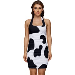 Black And White Cow Print,wallpaper Sleeveless Wide Square Neckline Ruched Bodycon Dress by nateshop