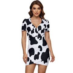 Black And White Cow Print,wallpaper Low Cut Cap Sleeve Mini Dress by nateshop