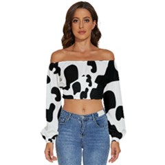 Black And White Cow Print,wallpaper Long Sleeve Crinkled Weave Crop Top by nateshop