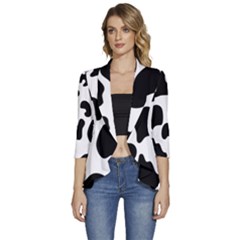 Black And White Cow Print,wallpaper Women s 3/4 Sleeve Ruffle Edge Open Front Jacket by nateshop