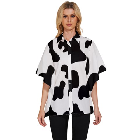 Black And White Cow Print,wallpaper Women s Batwing Button Up Shirt by nateshop